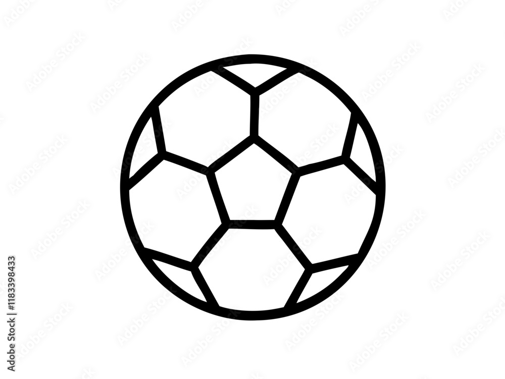 Fototapeta premium soccer ball, simple black and white illustration, geometric pattern, hexagons and pentagons, iconic sports equipment, minimalist design, clean lines, spherical shape, classic football, vector graphic 