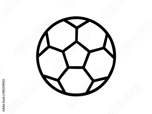 soccer ball, simple black and white illustration, geometric pattern, hexagons and pentagons, iconic sports equipment, minimalist design, clean lines, spherical shape, classic football, vector graphic 