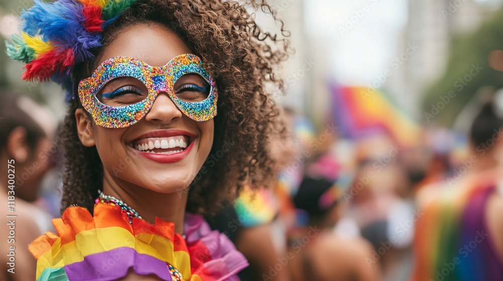 Joyful woman at vibrant pride parade, celebrating diversity and love Joyful woman at vibrant pride parade, celebrating diversity and love
