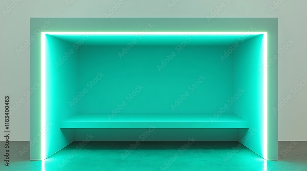 Fototapeta premium Teal Room Minimalist Structure With Neon Lighting