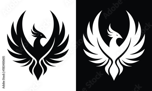 Flying phoenix bird with open wings. Phoenix logo. Logo Vector. Stylized phoenix bird. Phoenix abstract logo.