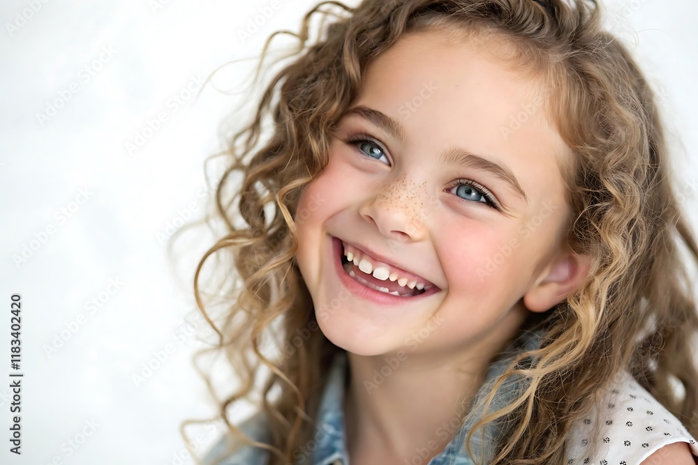 Portrait of a cute smiling little girl with curly hair on a white background Portrait of a cute smiling little girl with curly hair on a white background