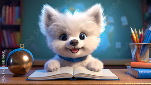 勉強する犬