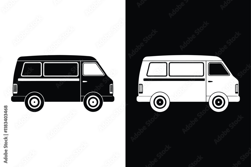 Fototapeta premium Minibus and Delivery Van Silhouette. Simple and Impactful Icons