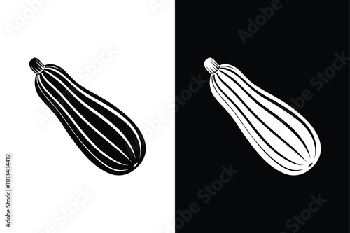 Zucchini Icon Silhouette. Black & White Vector for Healthy Food Designs
