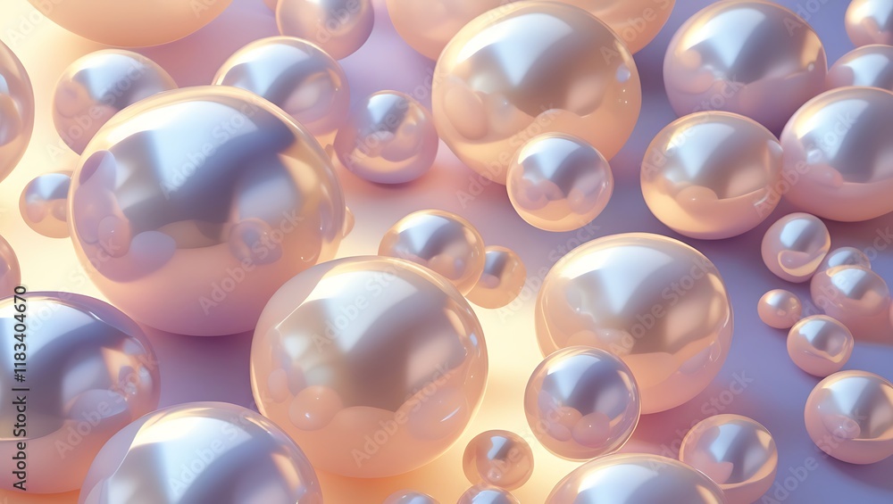 Abstract image of lustrous pearl spheres in soft lighting Abstract image of lustrous pearl spheres in soft lighting