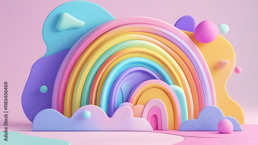 Pastel Rainbow Landscape With Abstract Shapes Pastel Rainbow Landscape With Abstract Shapes