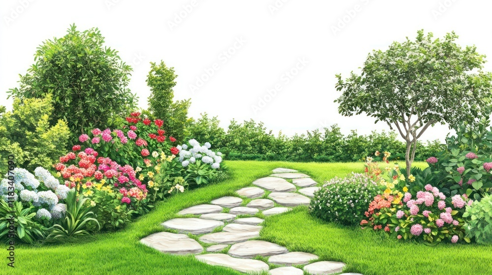 Obraz premium Organized English garden flower landscape outdoors.