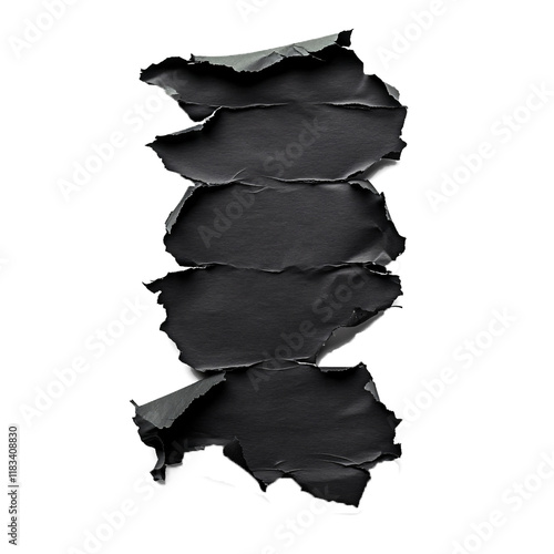 Black-colored torn paper pieces isolated on a transparent background photo