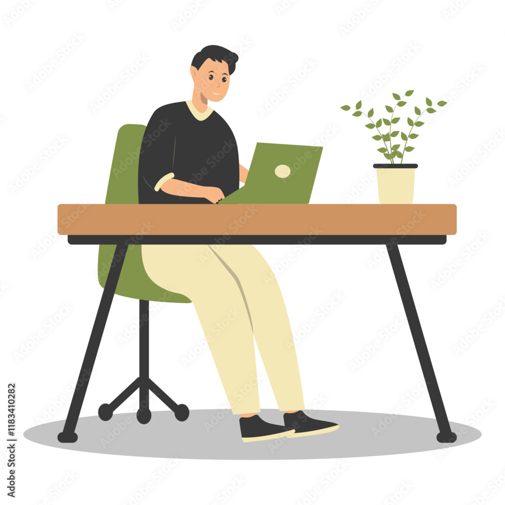 custom made wallpaper toronto digitalHappy People Programmer Working at Home. Vector Illustration