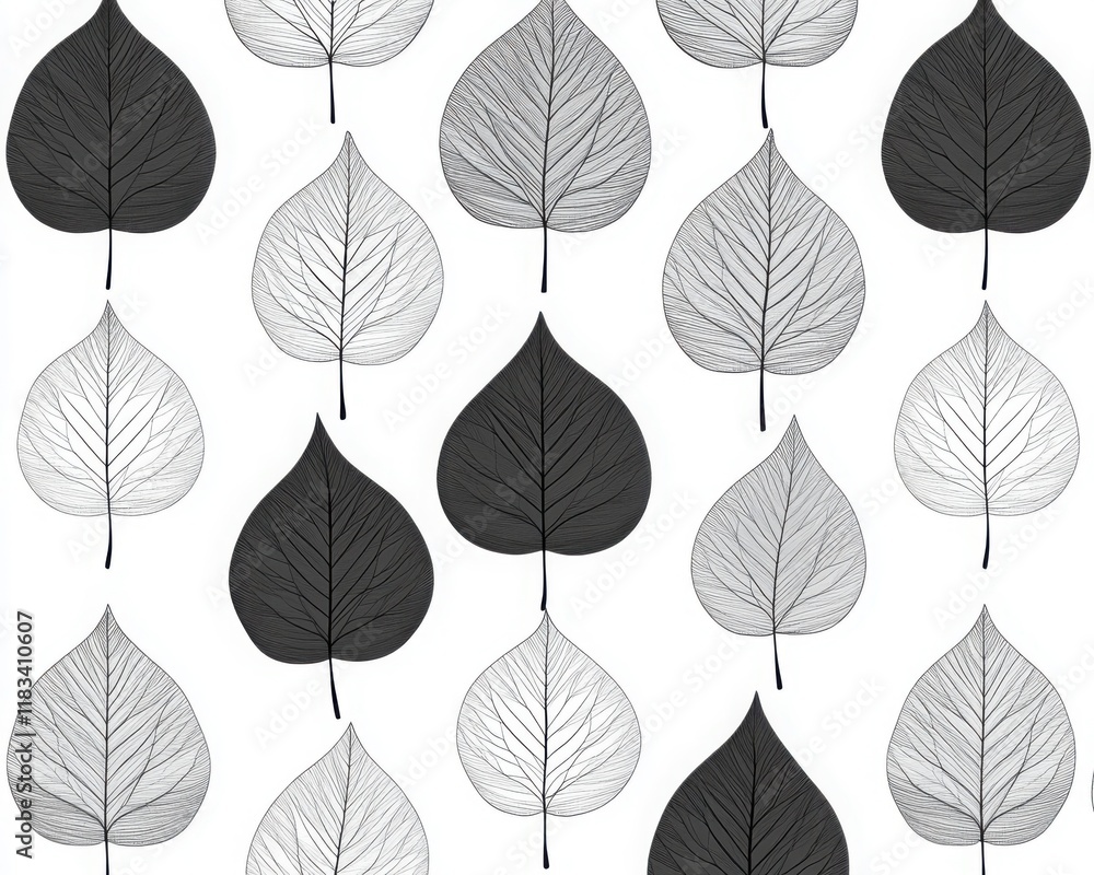 Obraz premium Black and White Leaf Pattern Seamless Background