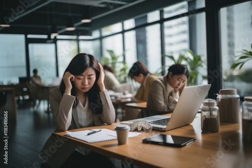 Photo of middle age asian office women having a bad day at office.