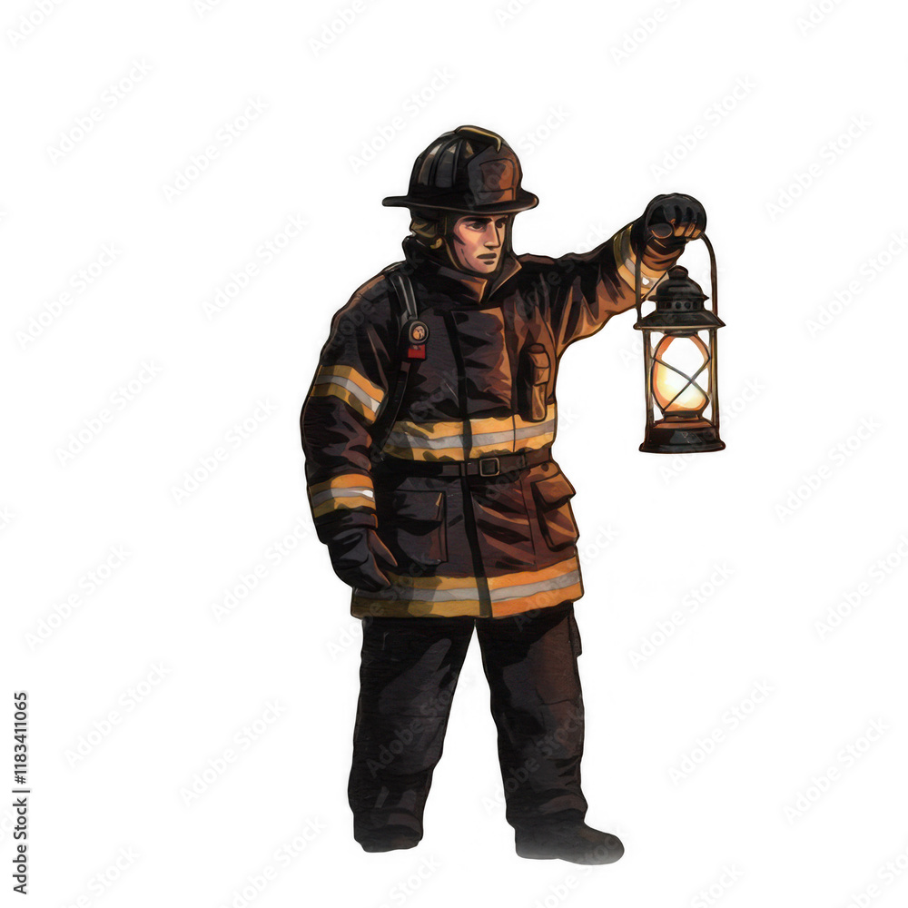 Fototapeta premium Courageous Firefighter Rescues Lives During Nighttime Emergency in Urban Setting Dramatic Action Scene Heroic Spirit