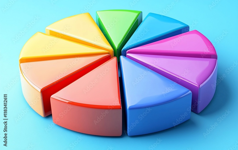 Obraz premium Colorful 3D pie chart on blue background.