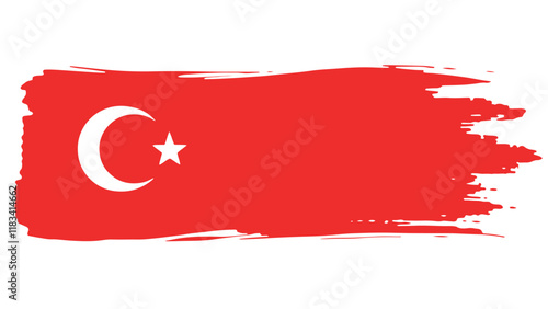 Turkish flag drawn on a red brush stroke on a white background