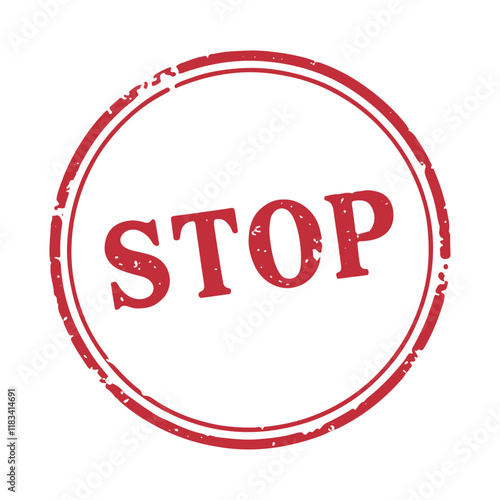 Stamp with the words "STOP" on a white background within a red circle.