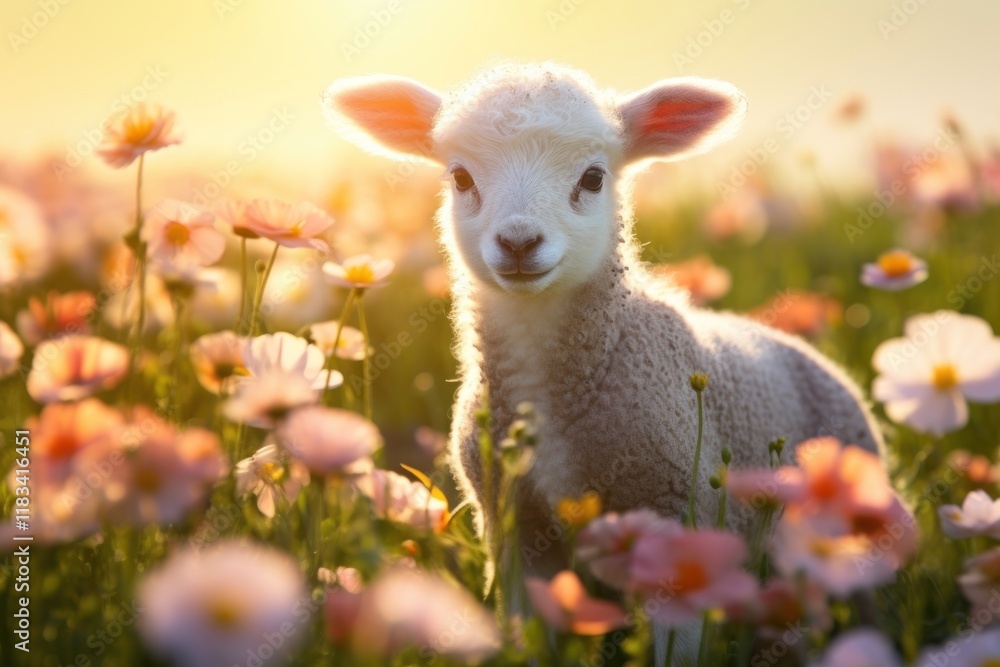 Baby spring lamb flower field grassland. Baby spring lamb flower field grassland.