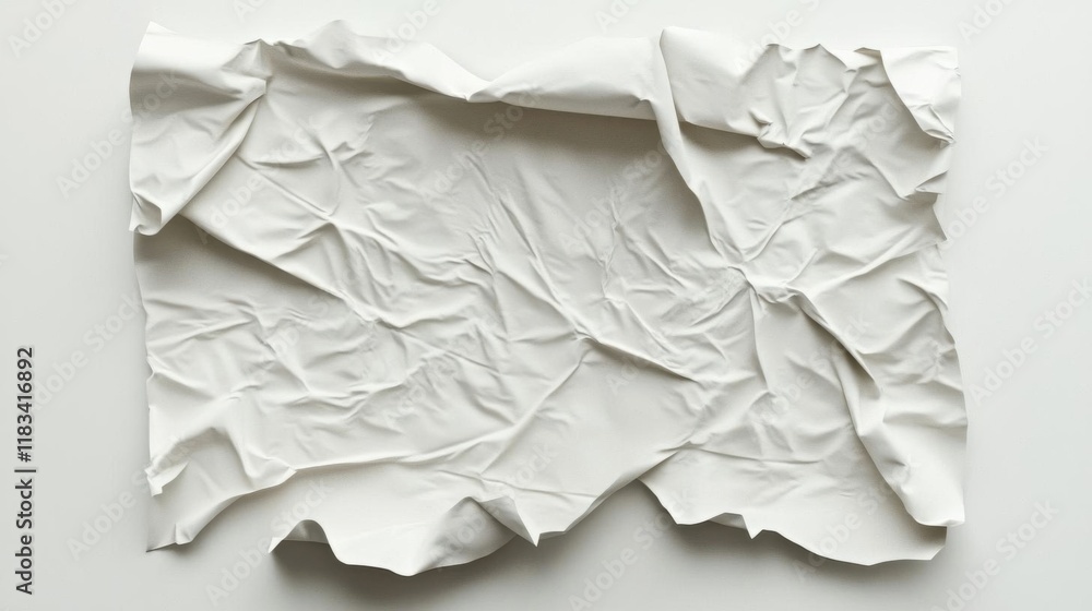 Fototapeta premium White Sheet Lies Crumpled on a White Surface with Smooth Texture and Minimalist Aesthetic.