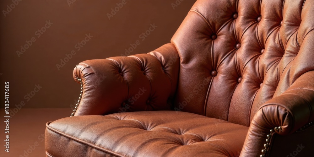 Luxurious Brown Leather Armchair with Button Tufting and Metal Accents Luxurious Brown Leather Armchair with Button Tufting and Metal Accents