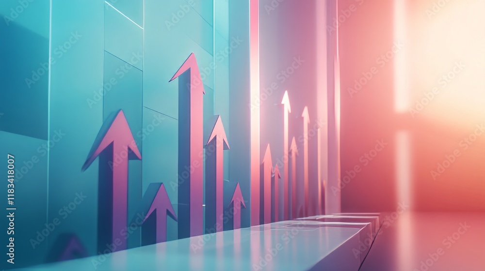 Fototapeta premium A realistic 3D graph with arrows pointing upward 