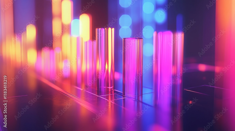 A realistic bar graph with glowing upward trend
A realistic bar graph with glowing upward trend