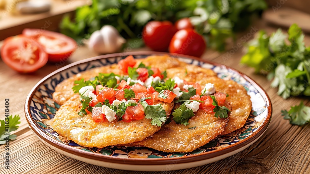 Delicious Fried Flatbreads Topped with Fresh Tomato Feta and Cilantro Delicious Fried Flatbreads Topped with Fresh Tomato Feta and Cilantro