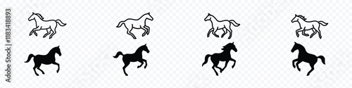 Running Horse icon, Silhouettes of a running horse, Hand drawn black icon of wild horse, set of silhouettes of running horse