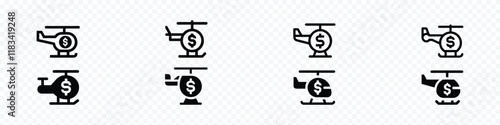 Helicopter icon set. Helicopter rental service icon, rent Helicopter, hire a Helicopter icon set, Helicopter with dollar sign
