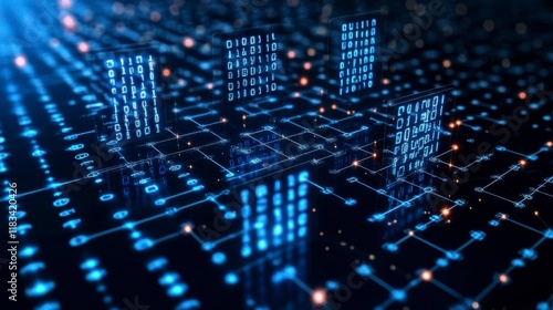Digital artwork of big data, with streams of data flowing through a network, representing the immense volume and speed at which information is processed and analyzed in the modern world