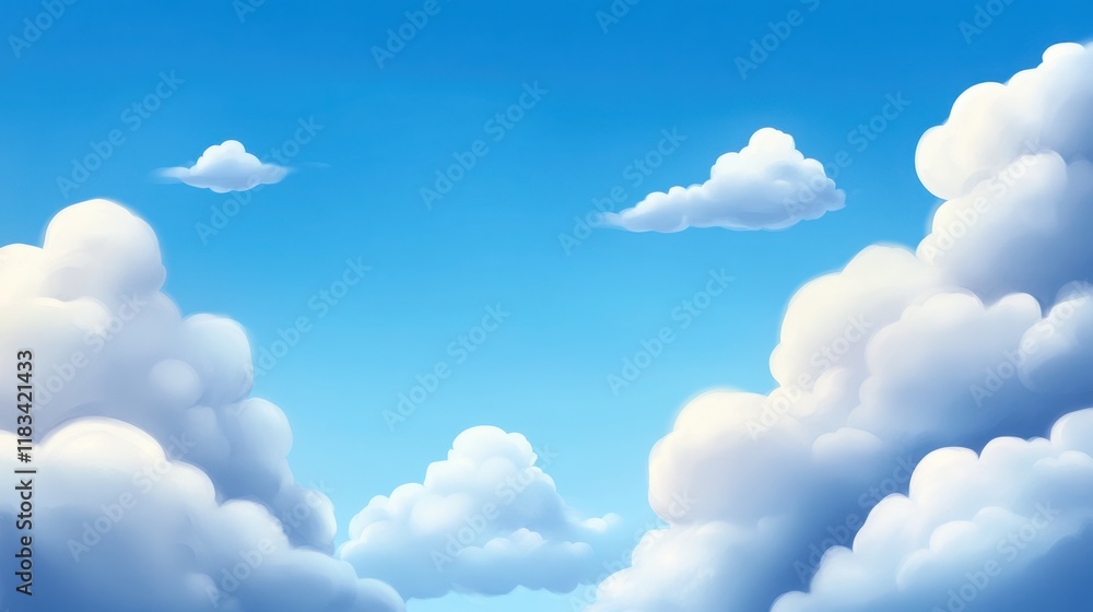 soft, fluffy clouds drifting across a bright blue sky, illuminated by gentle sunlight soft, fluffy clouds drifting across a bright blue sky, illuminated by gentle sunlight