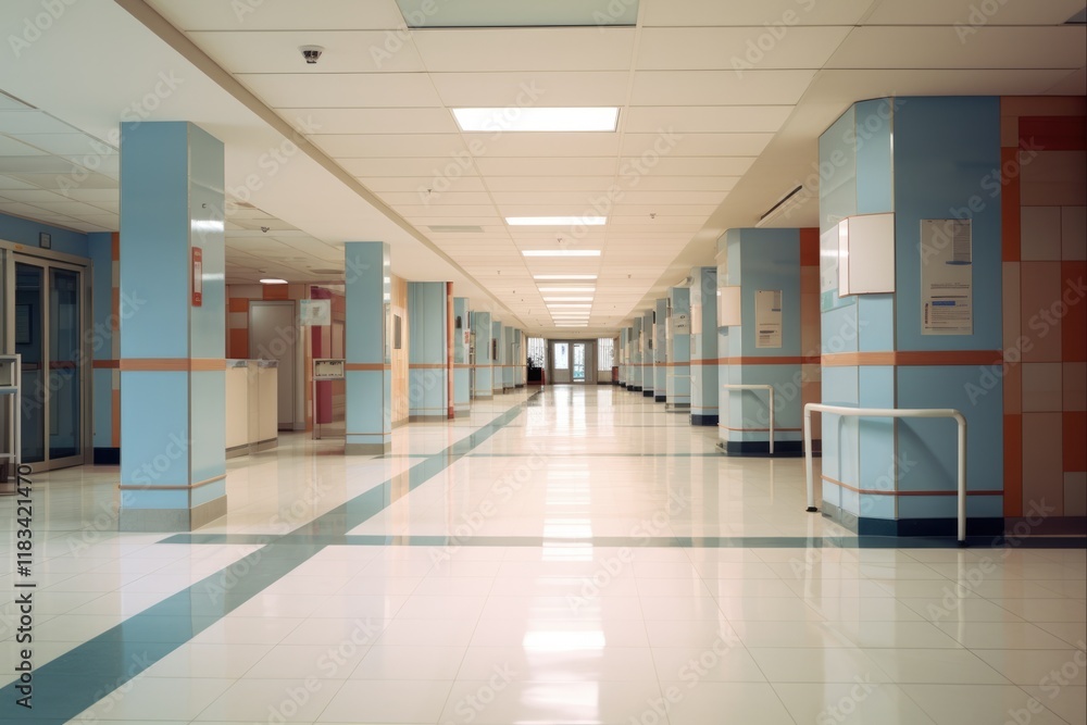 Modern Hospital Hallway: Spacious Corridor for Emergency and Health Care Services Modern Hospital Hallway: Spacious Corridor for Emergency and Health Care Services