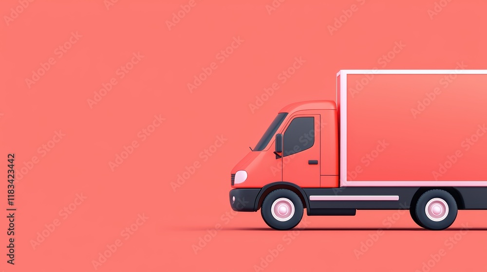 Simple Red Delivery Truck on a Minimalist Pink Background Simple Red Delivery Truck on a Minimalist Pink Background