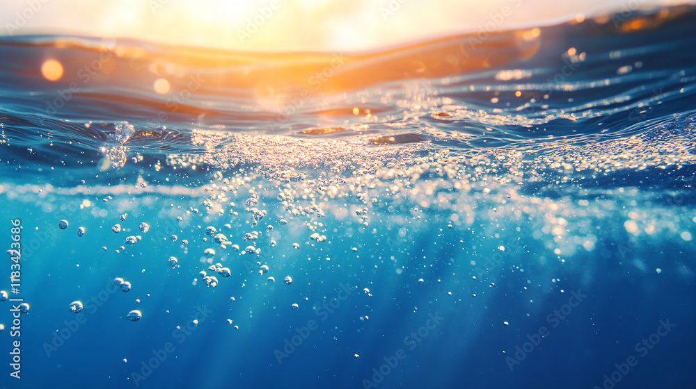 Gentle and peaceful water waves adorned with delicate air bubbles dancing on the surface Gentle and peaceful water waves adorned with delicate air bubbles dancing on the surface