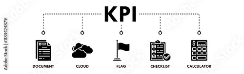 Key Performance Indicators banner web icon illustration concept with icon of document, cloud, flag, checklist, and calculator