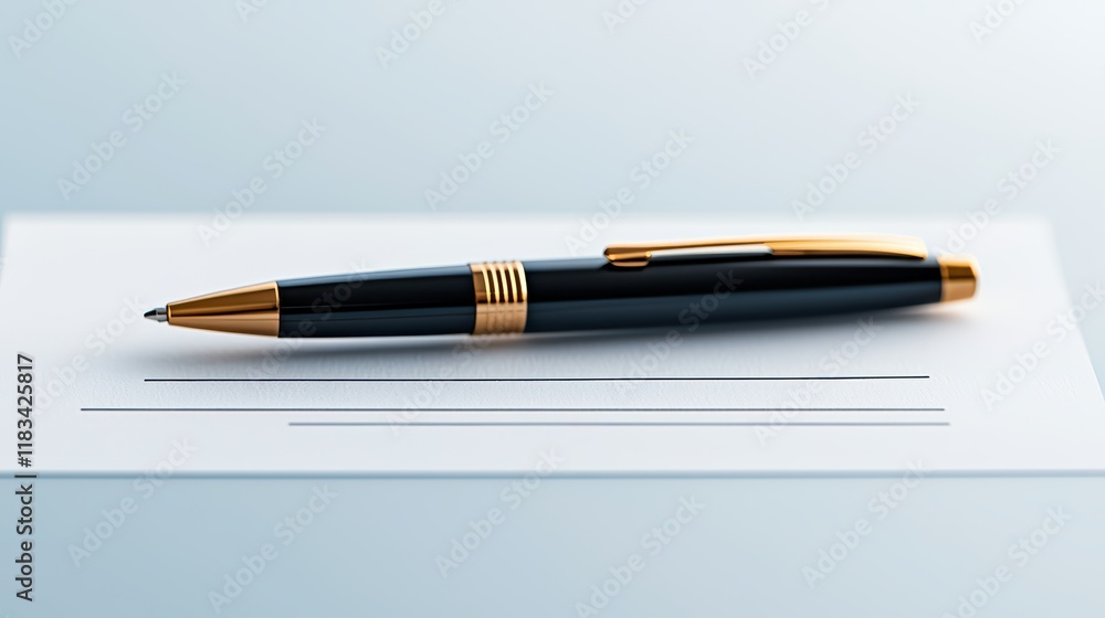 Elegant Black Pen Placed on Blank Note Card with Light Background Elegant Black Pen Placed on Blank Note Card with Light Background