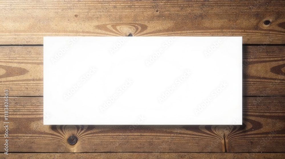 Blank Rectangular Paper on Rustic Wooden Surface Ideal for Mockups and Presentations