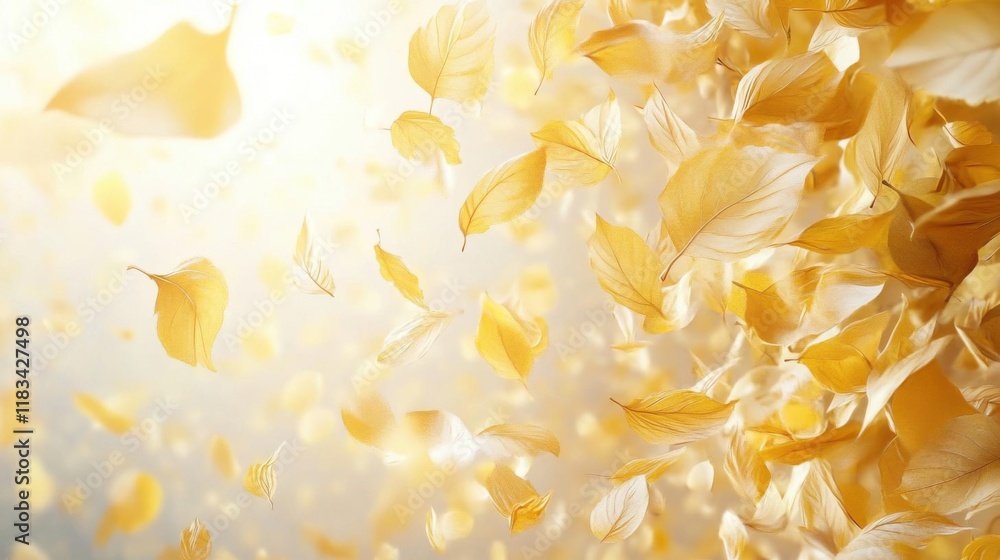 Obraz premium Golden Leaves Gently Fall Creating a Dreamlike Autumn Atmosphere with Sunlight