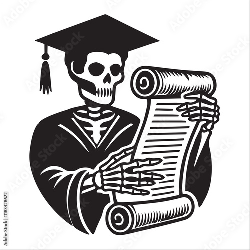 Skeleton scholar illustration Vector, bachelor Skull Clipart Design
