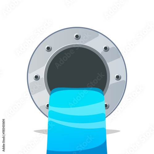 Draining water from a pipe vector isolated on white background.