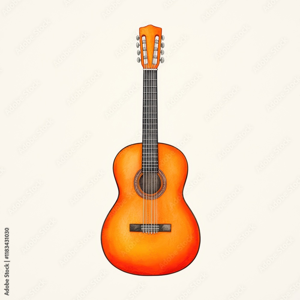 Fototapeta premium Beautiful Acoustic Guitar with Vibrant Orange and Yellow Finish