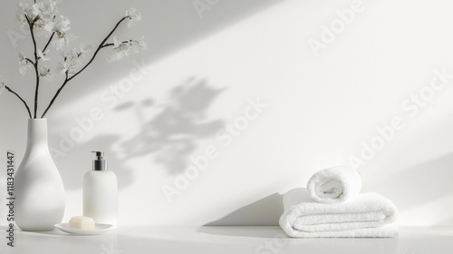 A white vase with a white flower