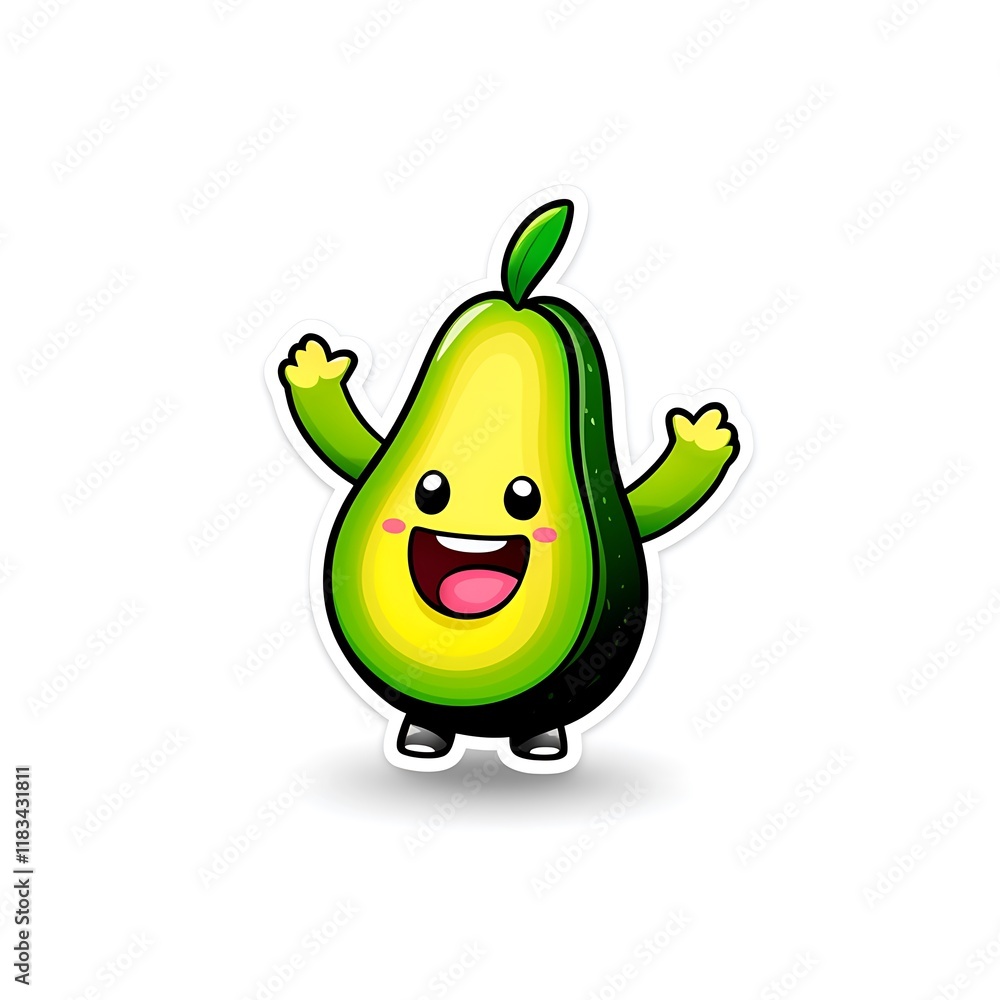 Happy cartoon avocado character with arms and legs, smiling cheerfully. Happy cartoon avocado character with arms and legs, smiling cheerfully.