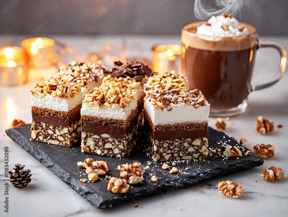 Delicious Chocolate Hazelnut Dessert Squares with Coffee Delicious Chocolate Hazelnut Dessert Squares with Coffee