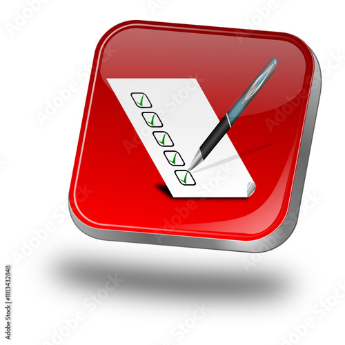 Button with check list - 3D illustration