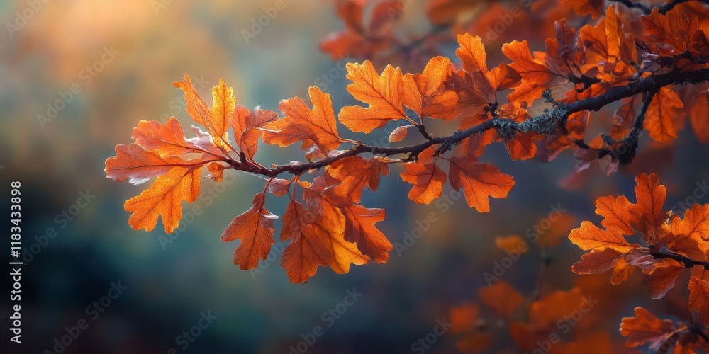 Autumn brings vibrant orange leaves on an oak branch, showcasing the beauty of an oak branch surrounded by the rich colors of the forest during this picturesque season. Autumn brings vibrant orange leaves on an oak branch, showcasing the beauty of an oak branch surrounded by the rich colors of the forest during this picturesque season.