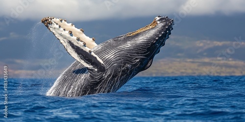 Humpback whales gracefully dive beneath the surface, showcasing their majestic movements while exploring the depths of the ocean. Witnessing humpback whales in action is a remarkable experience. photo