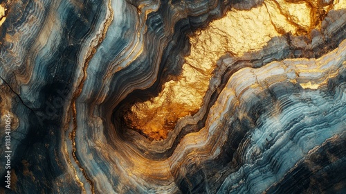 Geological marvel showcased during a mine tour, featuring a stunning close up of a gold vein within a captivating rock formation, highlighting the beauty of geology and gold s natural allure. photo