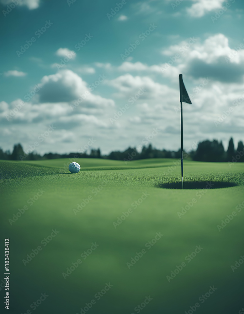 Obraz premium cloudy sky field green blue grass sport tee course cloud club hill hole
