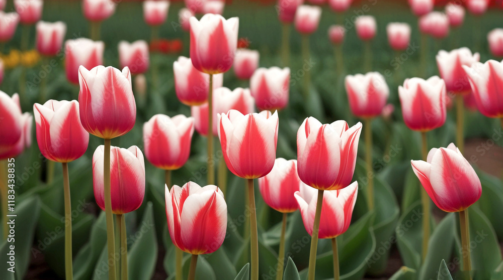 Fototapeta premium background with pink and white tulips in the park