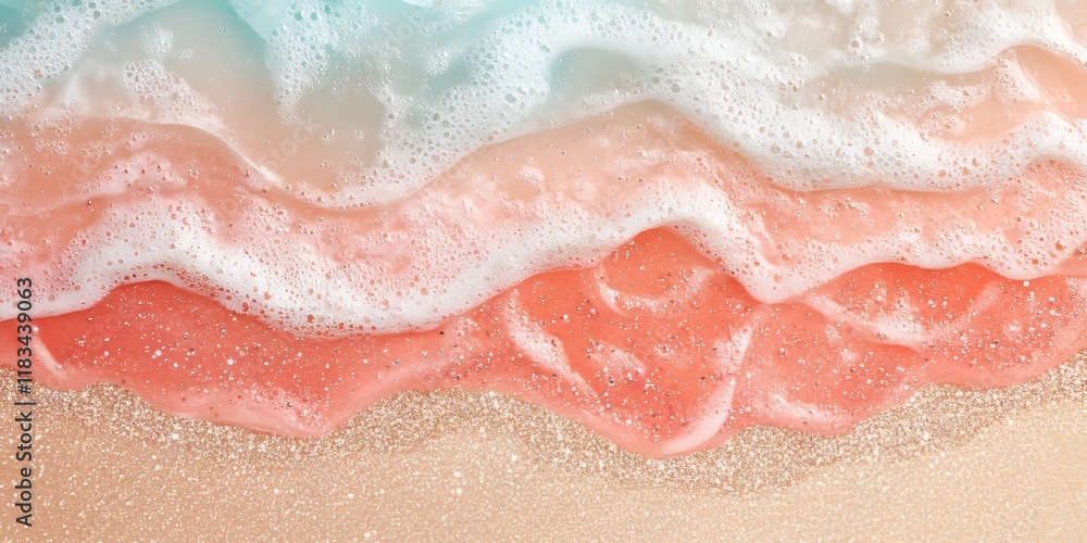 Obraz premium Coral and Glitter Ombre Waves. Summer Sunset Waves featuring Faded Ombre and Sparkle. Beautiful Coral Shoreline and Glittering Sand by the beach.